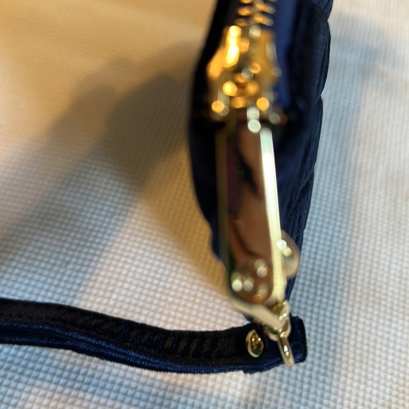 Velvet Dark Blue Woman’s Pouch with Golden Hardware and Zipper - Picture 3 of 13